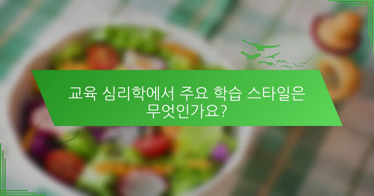 교육 심리학에서 주요 학습 스타일은 무엇인가요?