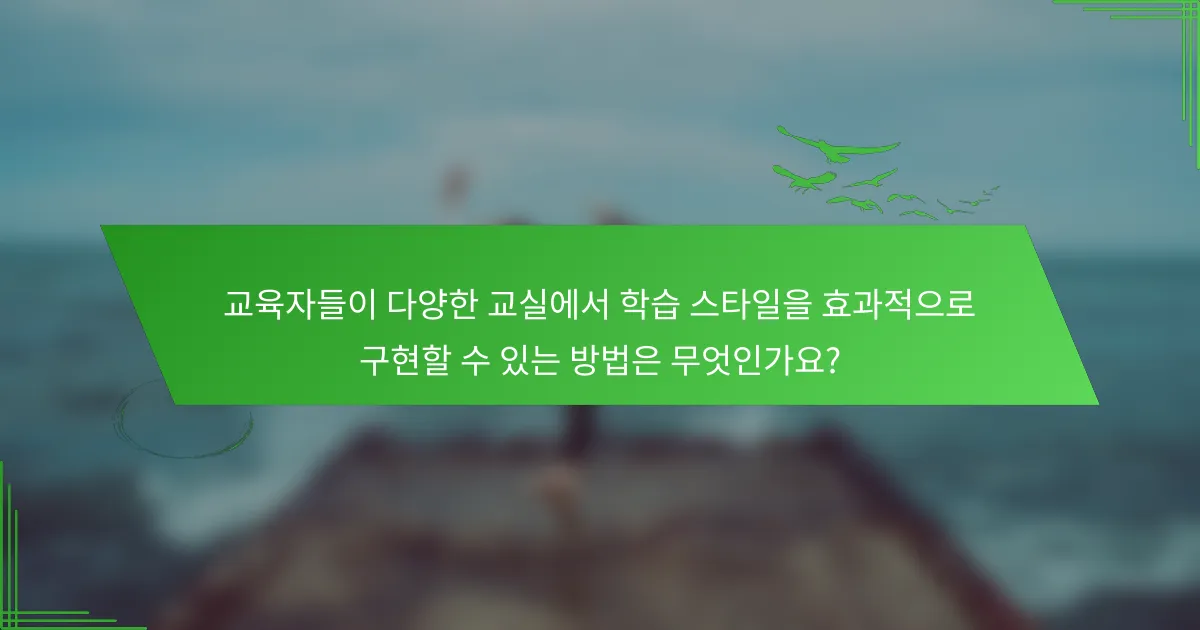 교육자들이 다양한 교실에서 학습 스타일을 효과적으로 구현할 수 있는 방법은 무엇인가요?