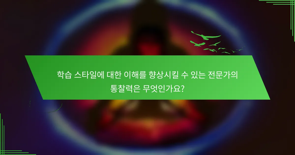 학습 스타일에 대한 이해를 향상시킬 수 있는 전문가의 통찰력은 무엇인가요?